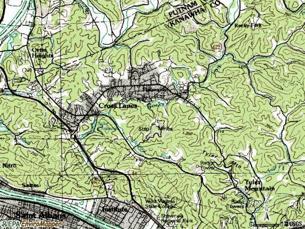 Zip code 25313 topographic map
