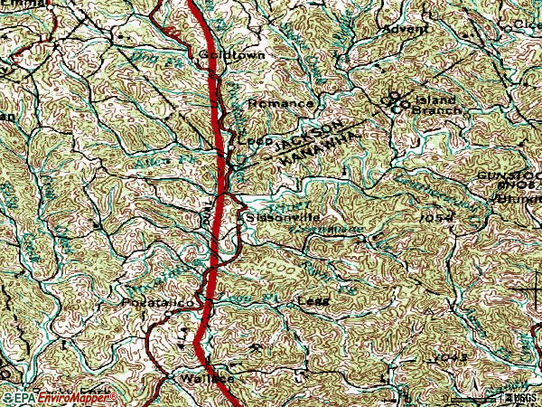 Zip code 25320 topographic map
