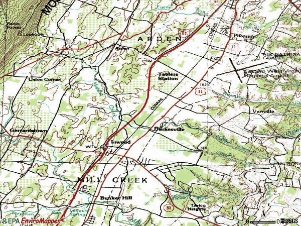 Zip code 25428 topographic map