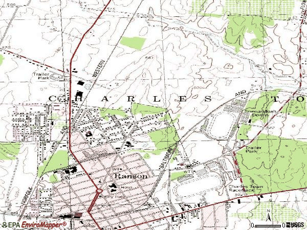Zip code 25438 topographic map
