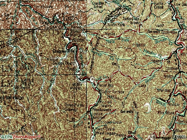 Zip code 25508 topographic map