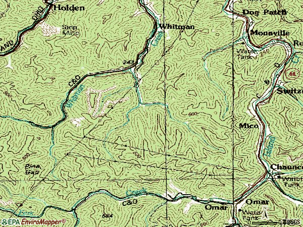 Zip code 25636 topographic map