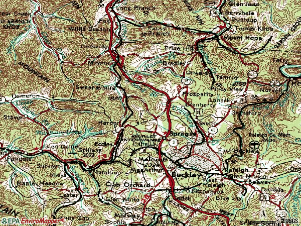 Zip code 25801 topographic map