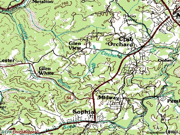 Zip code 25827 topographic map