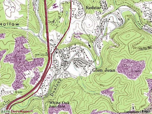 Zip code 25846 topographic map