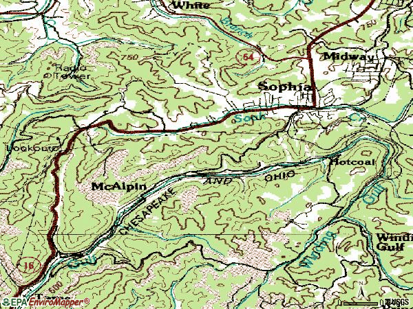Zip code 25921 topographic map