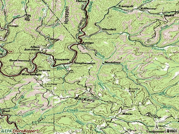 Zip code 25928 topographic map