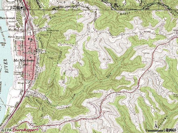 Zip code 26040 topographic map