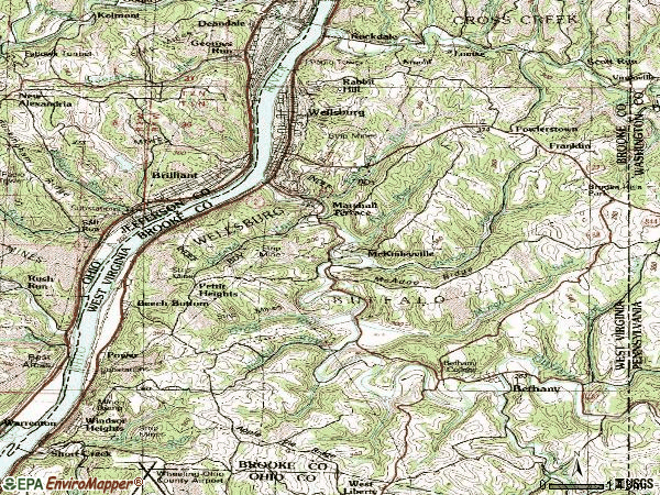 Zip code 26070 topographic map