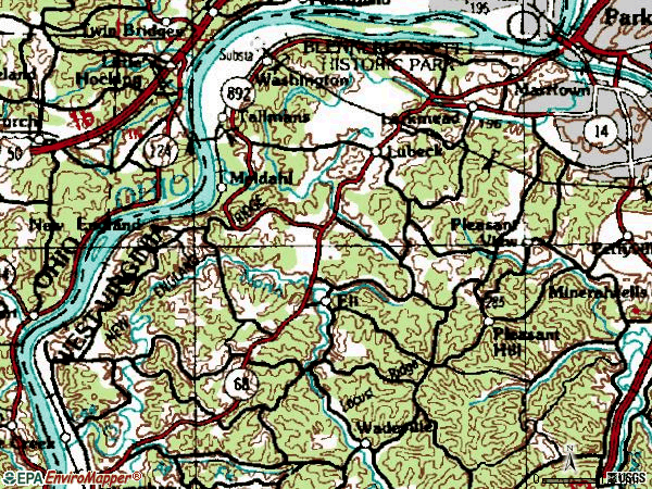 Zip code 26181 topographic map