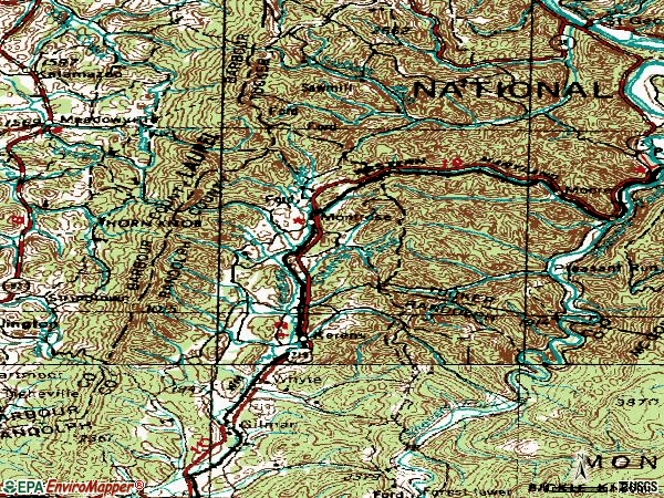 Zip code 26283 topographic map