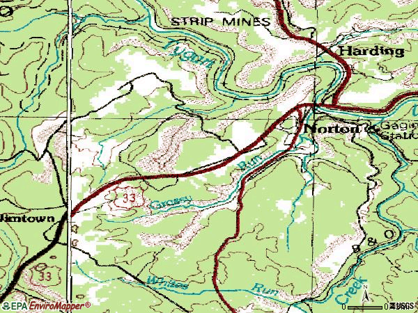 Zip code 26285 topographic map