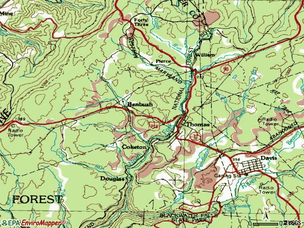 Zip code 26292 topographic map