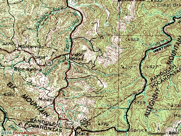 Zip code 26294 topographic map