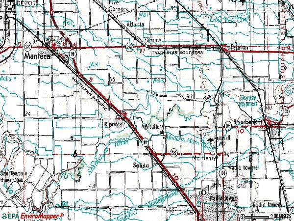 Zip code 95366 topographic map