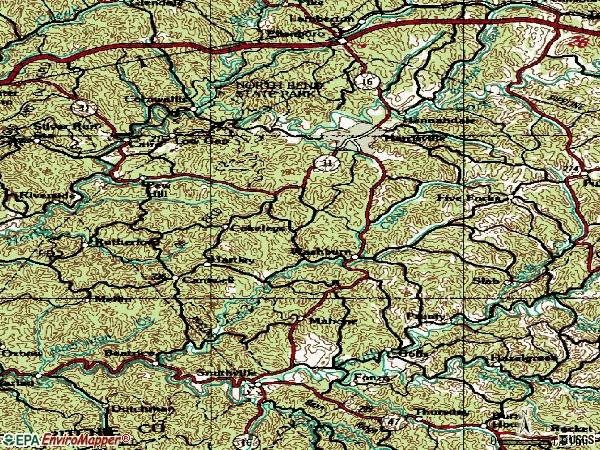Zip code 26362 topographic map