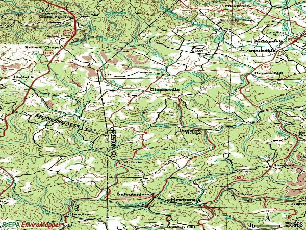 Zip code 26374 topographic map