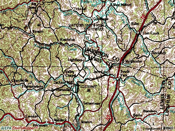 Zip code 26378 topographic map