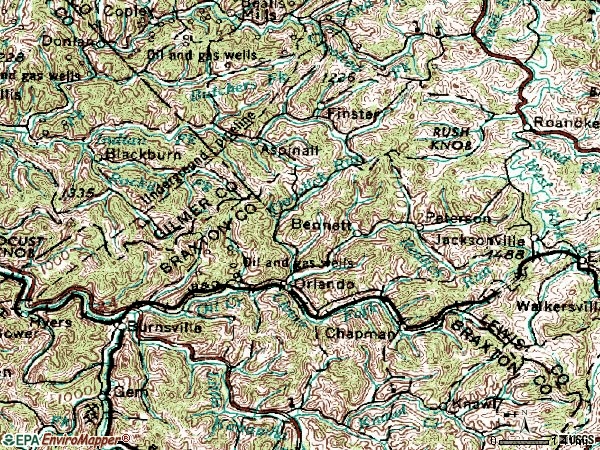 Zip code 26412 topographic map