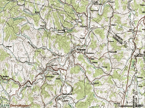 Zip code 26431 topographic map