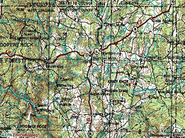 Zip code 26525 topographic map