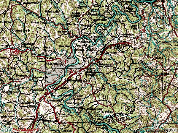 Zip code 26554 topographic map