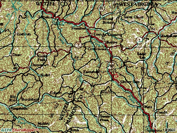 Zip code 26562 topographic map