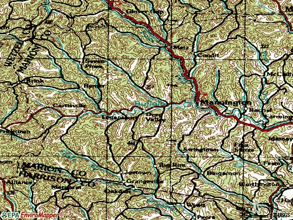 Zip code 26582 topographic map