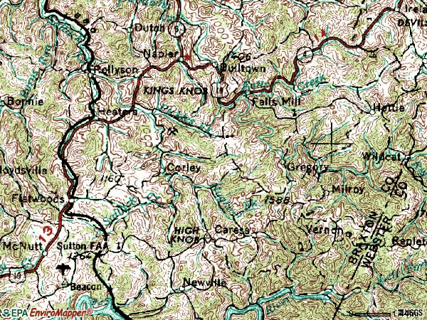 Zip code 26621 topographic map