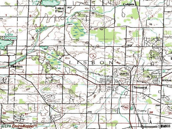 Zip code 53089 topographic map