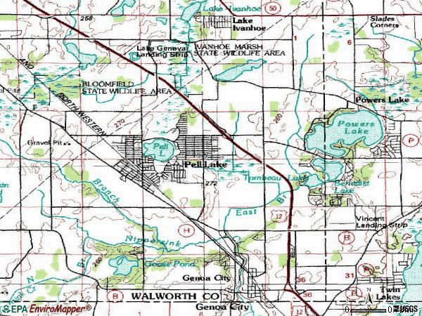 Zip code 53128 topographic map
