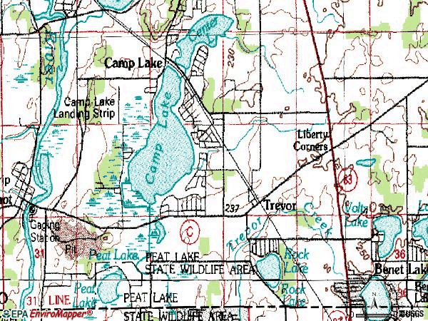 Zip code 53179 topographic map