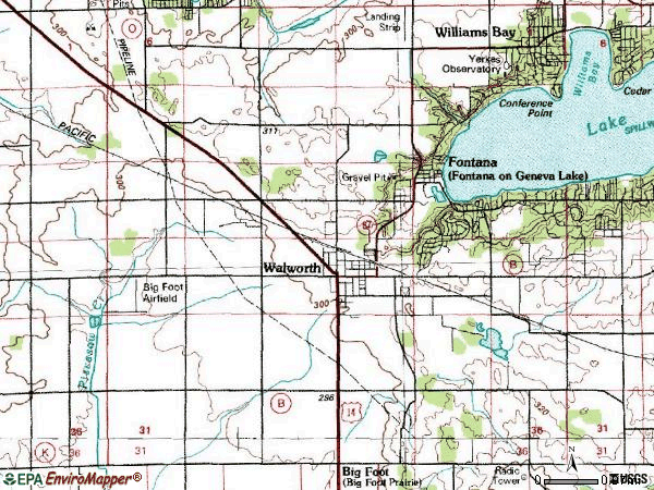 Zip code 53184 topographic map