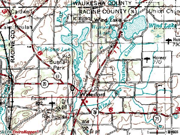 Zip code 53185 topographic map