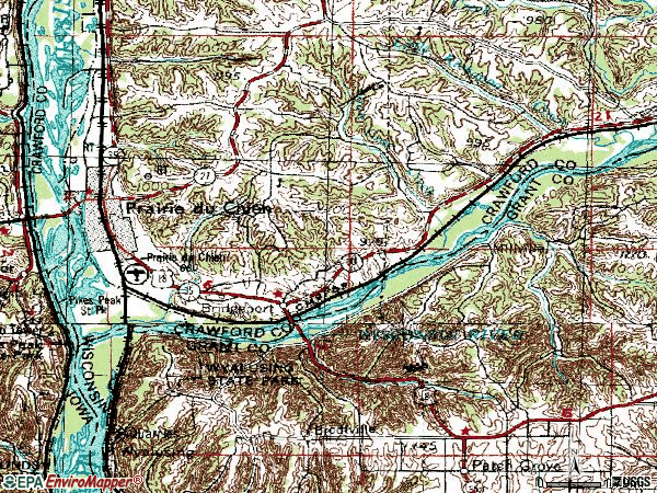 Zip code 53821 topographic map