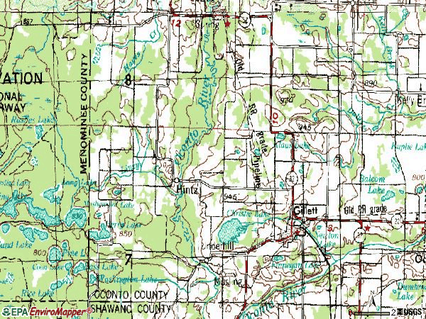 Zip code 54124 topographic map