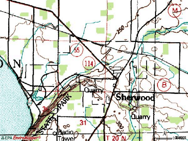 Zip code 54169 topographic map
