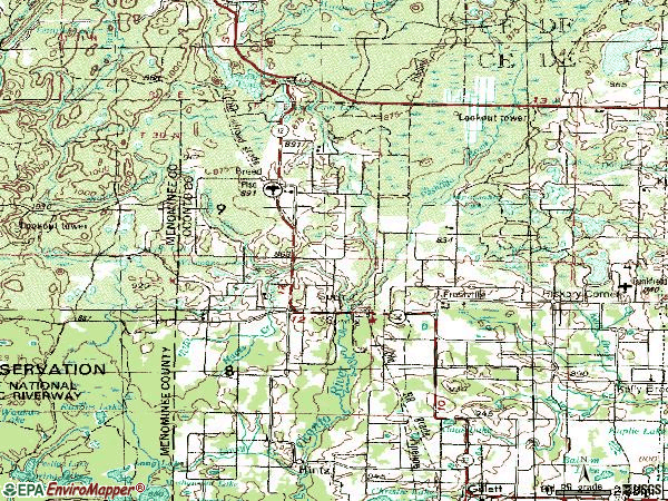 Zip code 54174 topographic map