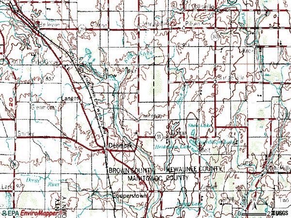 Zip code 54208 topographic map