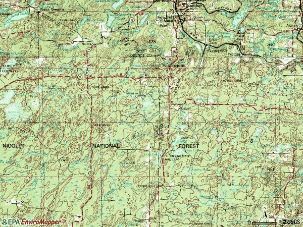 Zip code 54542 topographic map