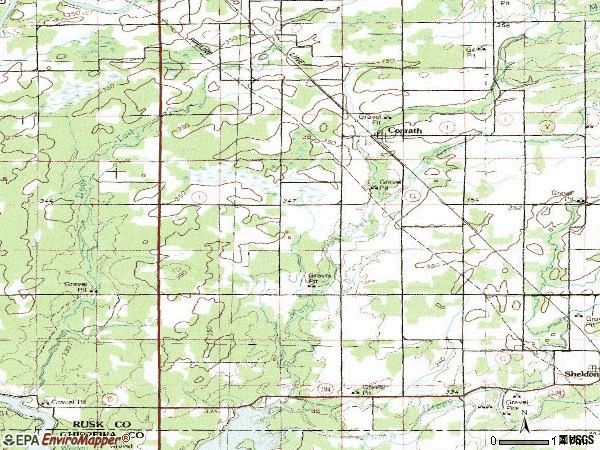 Zip code 54731 topographic map