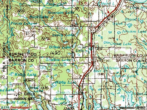 Zip code 54813 topographic map