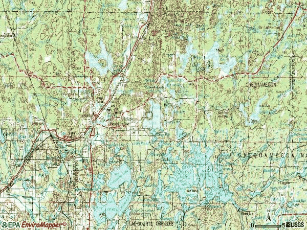 Zip code 54843 topographic map