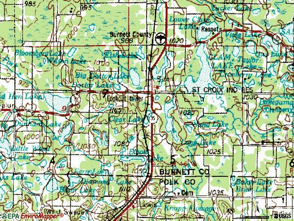 Zip code 54872 topographic map