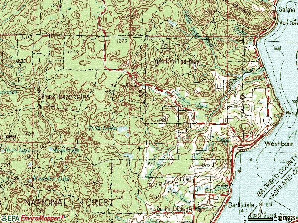 Zip code 54891 topographic map