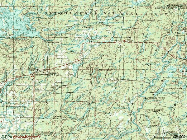 Zip code 54896 topographic map