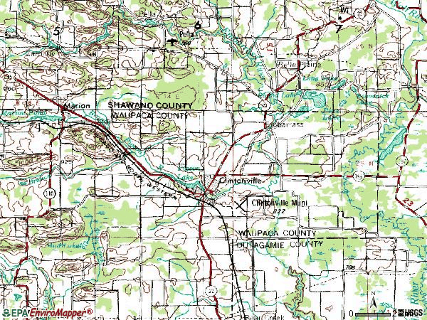 Zip code 54929 topographic map