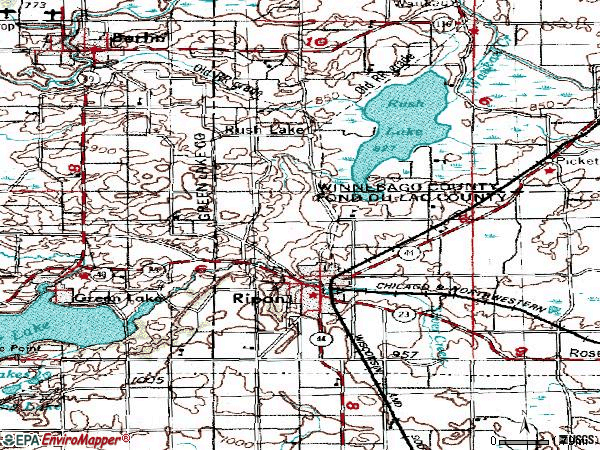 Zip code 54971 topographic map