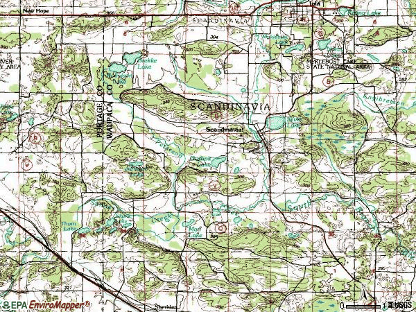 Zip code 54977 topographic map