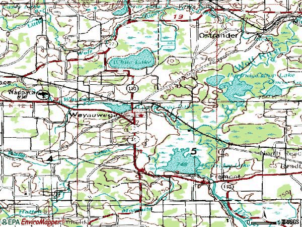 Zip code 54983 topographic map